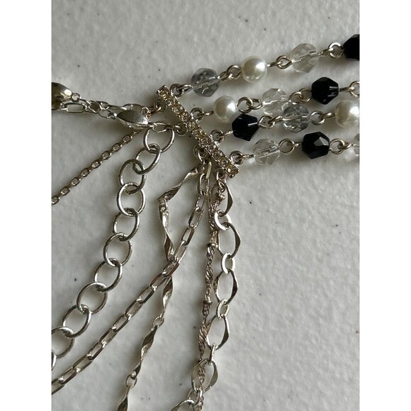 WHBM Layered Chain Necklace Black & White Beads & Crystals 29" + 2" Extender - Picture 5 of 5